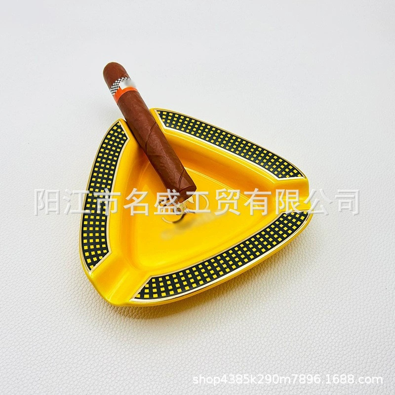 创意雪茄烟灰缸 大口径3支装烟槽陶瓷烟灰缸 客厅古巴雪茄烟灰缸|undefined