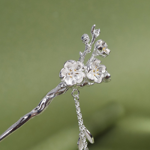 Twelve Flower Goddesses Plum Blossom Silk Tassel Hairpin for Women, Chinese Ancient Style Hairpin, Hanfu Ancient Costume Hair Accessory, Wholesale, Silver Plated Hairpin