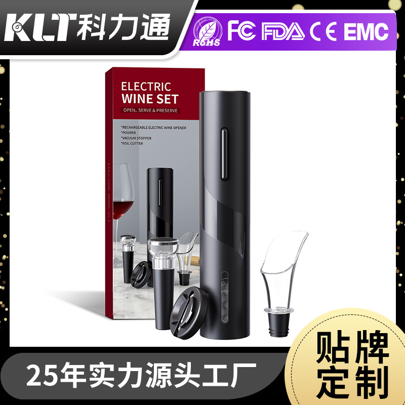 Procesamiento de juego de abrebotellas de vino tinto personalizado con logotipo impreso, juego de abrebotellas de vino tinto eléctrico de plástico multifuncional
