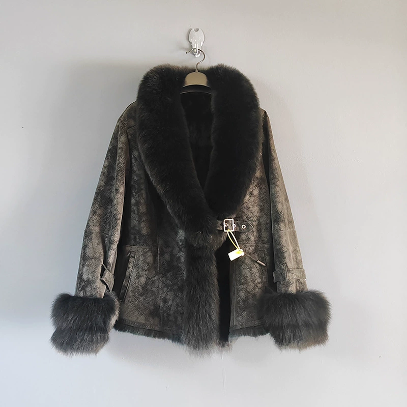 24 новых зимних кожаных куртки Mao Small Rabbit Mao Sue Suz Suick Ms. Fox Mao Mao Mao Collar Cross-border Mid-length Slim Heating Jacket