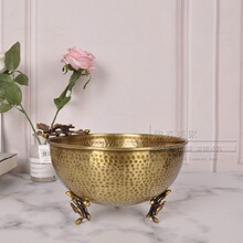 印度手工纯黄铜复古圆形水果盘欧式客厅茶几餐桌果盆果篓摆件其他