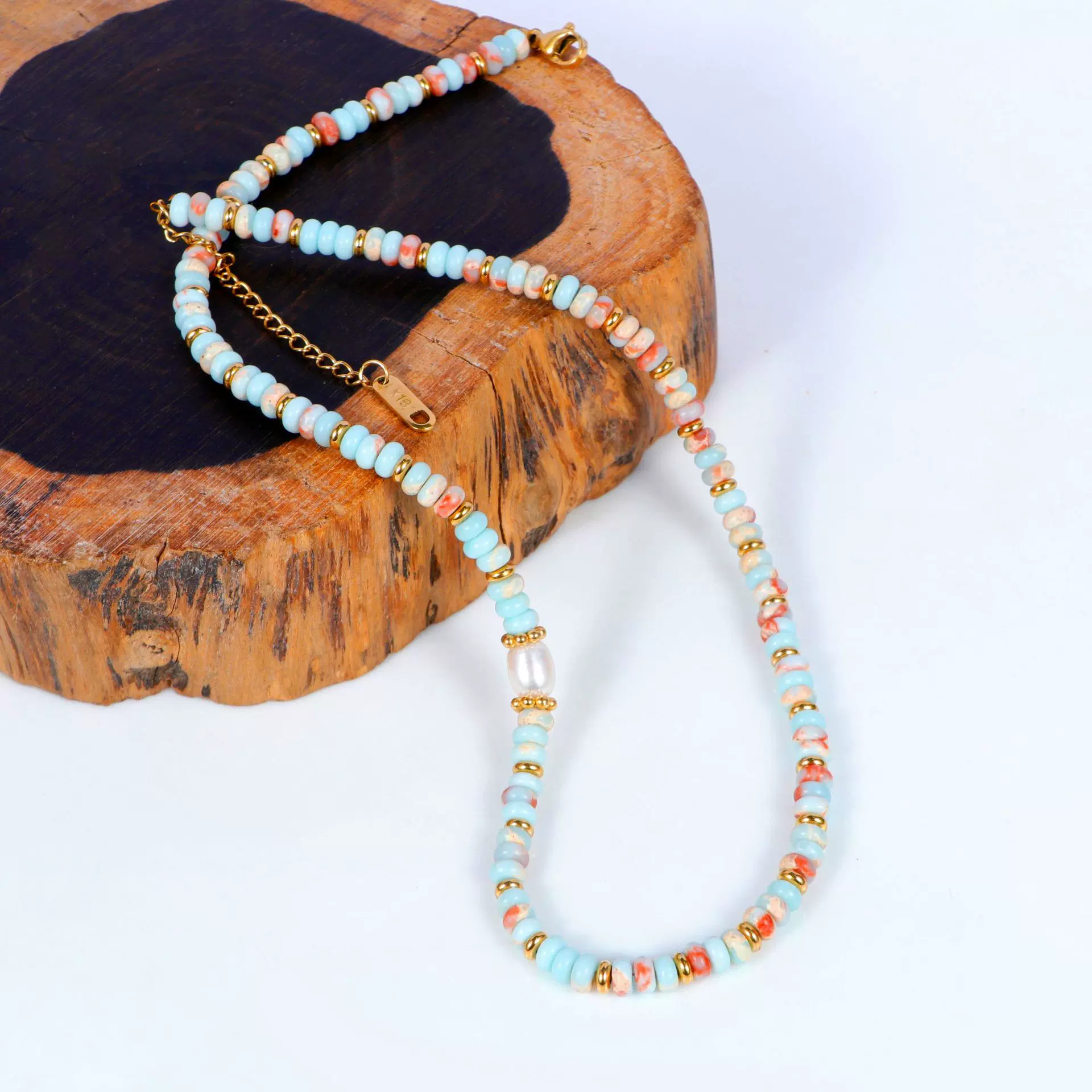 ins风人造玉石串珠巴洛克异形珍珠项链女百搭高级感时尚饰品