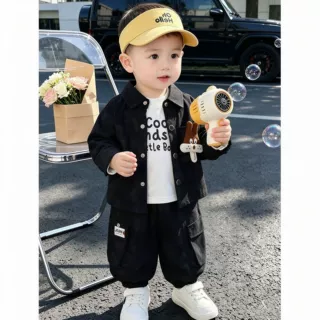 男童时尚秋装套装2026新款小男孩帅气春秋夹克开衫卡通休闲三件套
