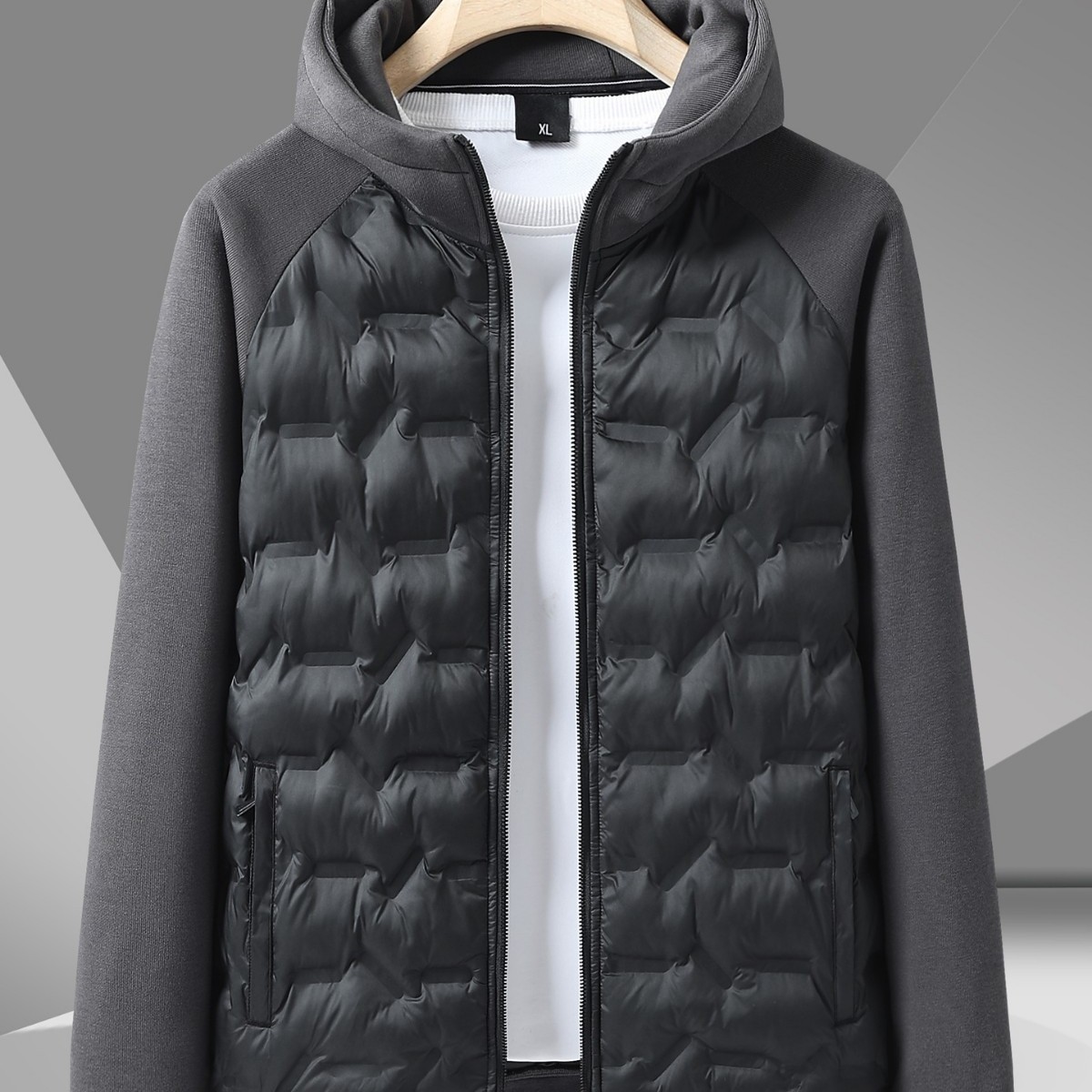 New autumn and winter outdoor lightweight hooded cotton jacket for men, casual and sporty style, 30D patchwork design, warm and comfortable for late winter