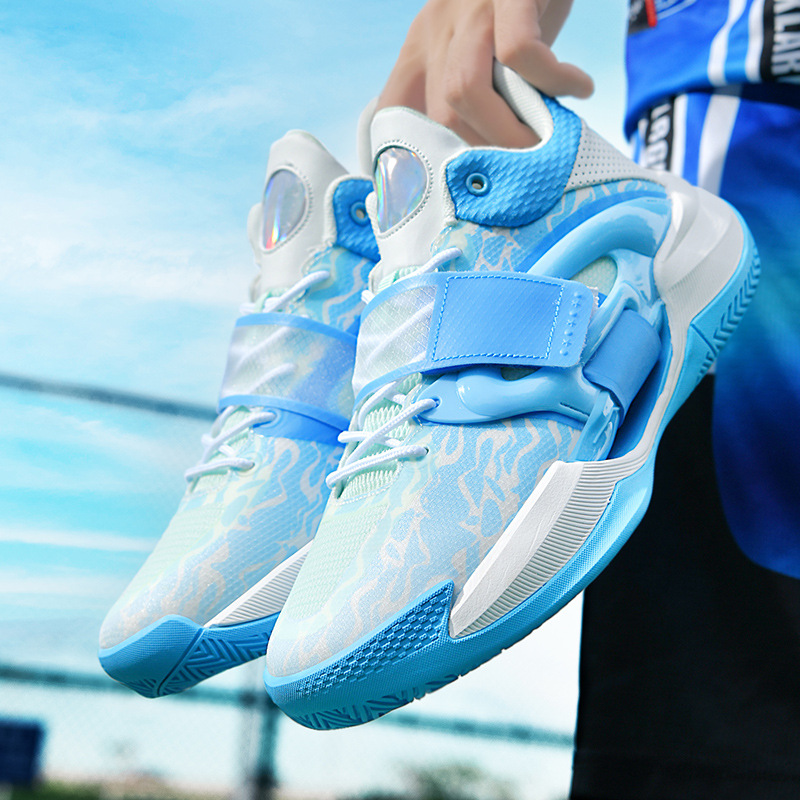 Glow-in-the-dark high-top basketball shoes couples breathable microfiber mesh fabric lightweight sneakers men's bounce Velcro shoes_voghion.com