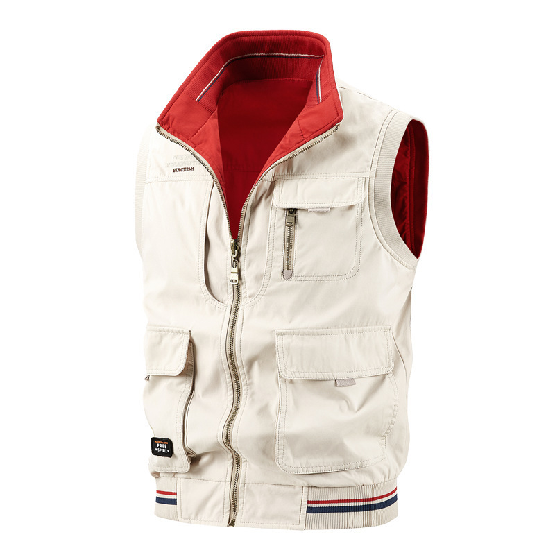 [Price Control 158] Reversible Vest Men's Reversible Vest Multi-Pocket Waistcoat Spring and Autumn Casual Cotton Large Size