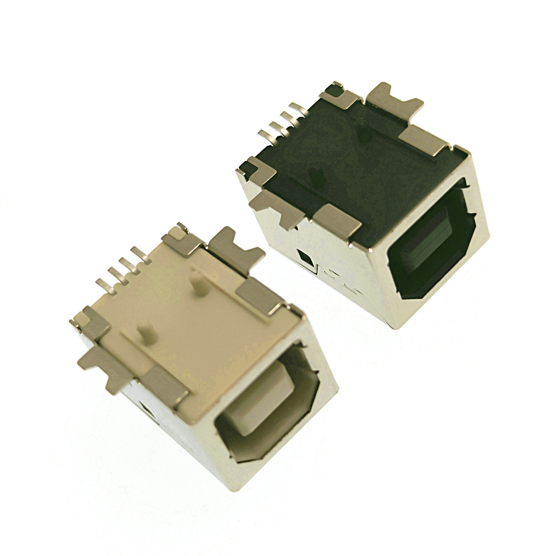 USB2.0B母卧式贴片4脚打印机插口连接器铜壳两贴片固定脚带柱厂家