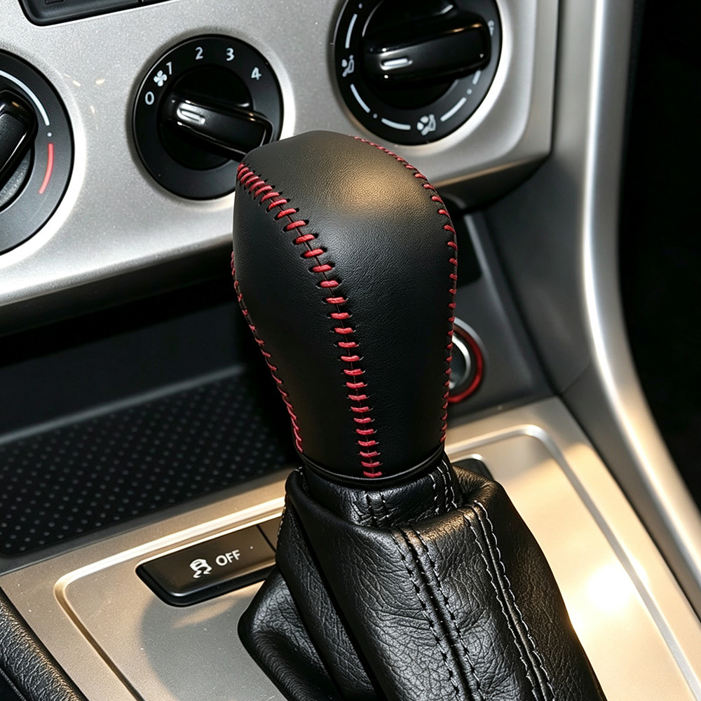 Car gear shift knob cover for Volkswagen 2012 Tiguan, Magotan, Bora, Lavida, and Sagitar; hand-stitched gear shift cover and handbrake cover