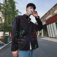 潮男ins秋装个性宽松百搭衬衣外套长袖衬衫男士韩版潮流休闲衣服