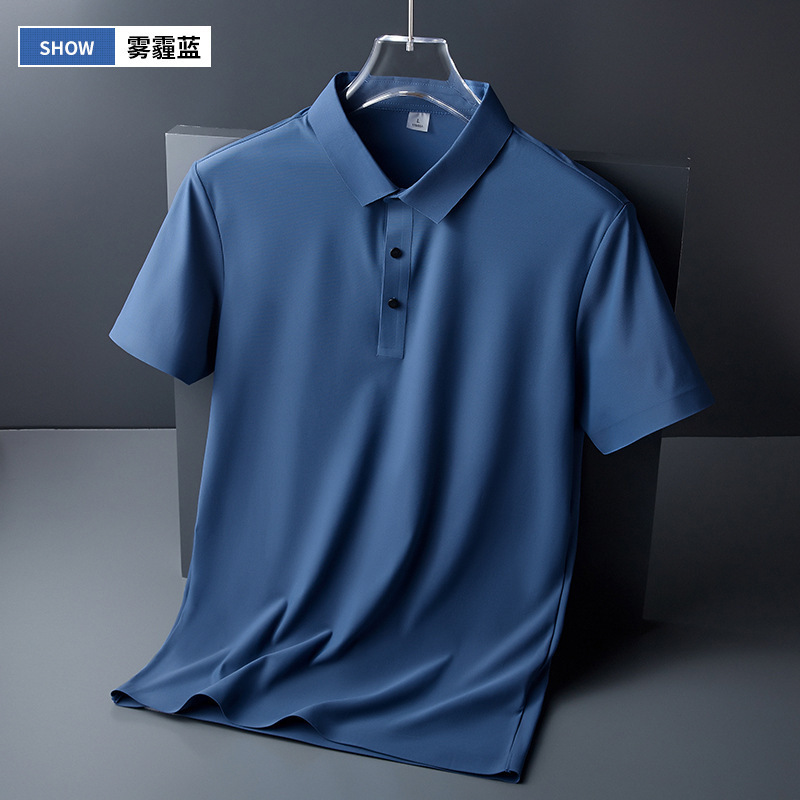 Camiseta de hielo de manga corta clásica multicolor de manga corta de verano nueva camiseta transpirable para hombres de negocios ligero con solapa absorbente de sudor
