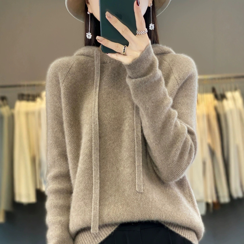 2026 New Spring and Autumn Women's Long-Sleeve Solid Color Hooded Pullover Knit Sweater 2026 New Spring and Autumn Women's Long-Sleeve Solid Color Hooded Pullover Knit Sweater