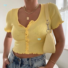 Solid color v-neck thread midriff sleeve ��ɫV�I�ݼy¶Ě����
