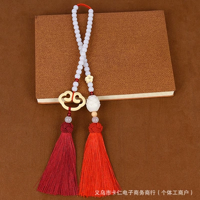 Factory Direct Supply of High-End Boxwood Small Buddha Car Pendant Car Rearview Mirror Decoration Tassel Xiangyun Ruyi Pendant (Car hanging) - xiangyun-ruyi-buckle-double-tassel-red