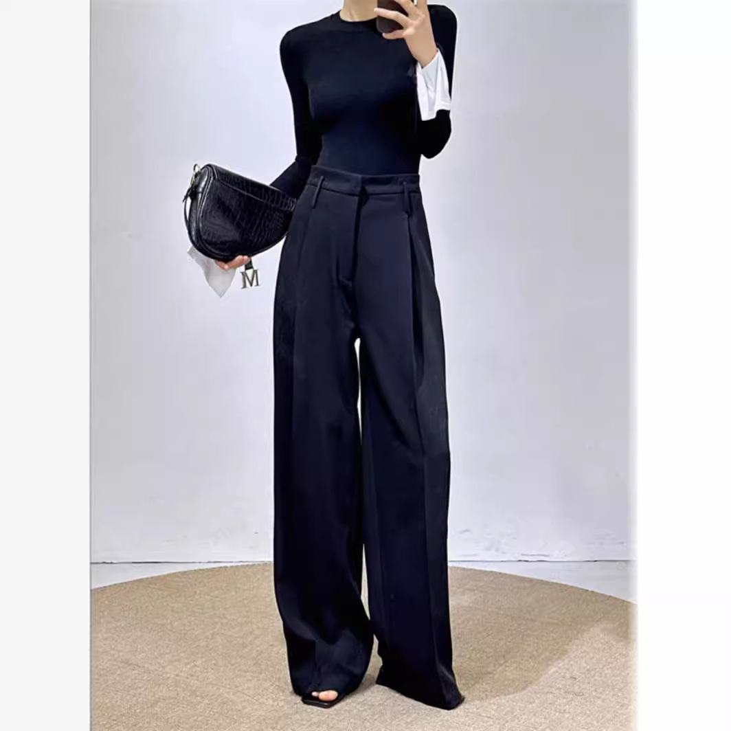 봄 여름 신상 여성용 블랙 와이드 팬츠, 하이웨이스트 루즈핏 슬림 스트레이트 롱 팬츠, 키 큰 분들을 위한 캐주얼 팬츠