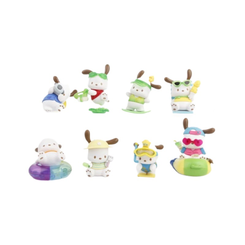 국경 간 파르 치아 개 홀리데이 비치 시리즈 산리오 주변 블라인드 박스 애니메이션 핸드 헬드 타이드 플레이 인형 장식품