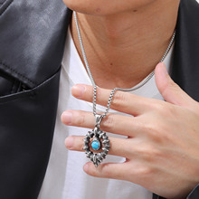 首饰复古不锈钢绿松石弓箭水滴吊坠项链男士嘻哈 泉溪水PN-2053