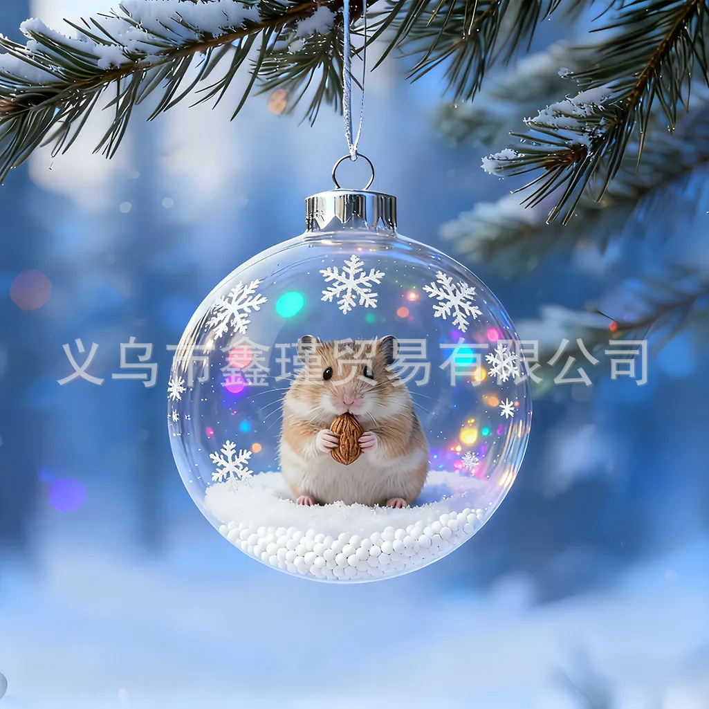 2026 transfronterizos nuevos adorables animales de Navidad 2D plano acrílico joyas colgantes de árbol de Navidad