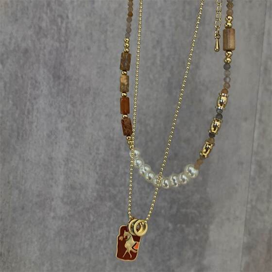 Light Luxury Niche High-class Elegant Natural Pearl Necklace Beaded New Chinese Style National Style Clavicle Chain Golden Glaze Pendant
