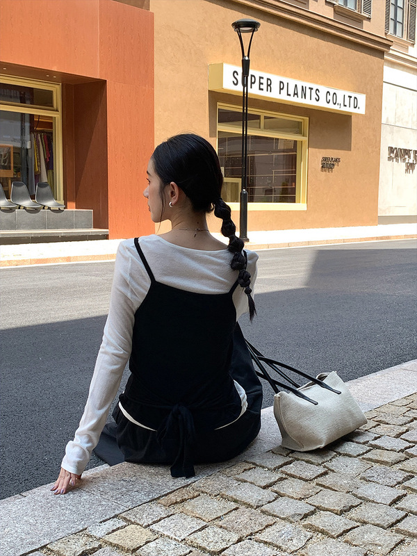 衣尔衫 提拉米苏 两件套羊毛绑带针织衫女吊带纯色秋季叠穿0543|undefined