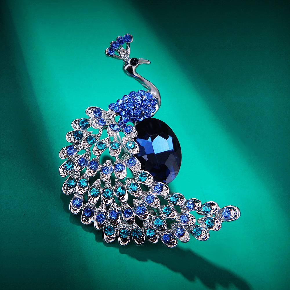 Inlay Design Retro Pin Peacock Alloy Inlay Artificial Gemstones Women'S Brooches