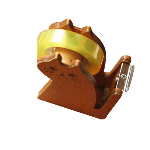 Cute Kitten Tape Cutter Toy Tape Holder Wooden Transparent Plastic Tape Packer
