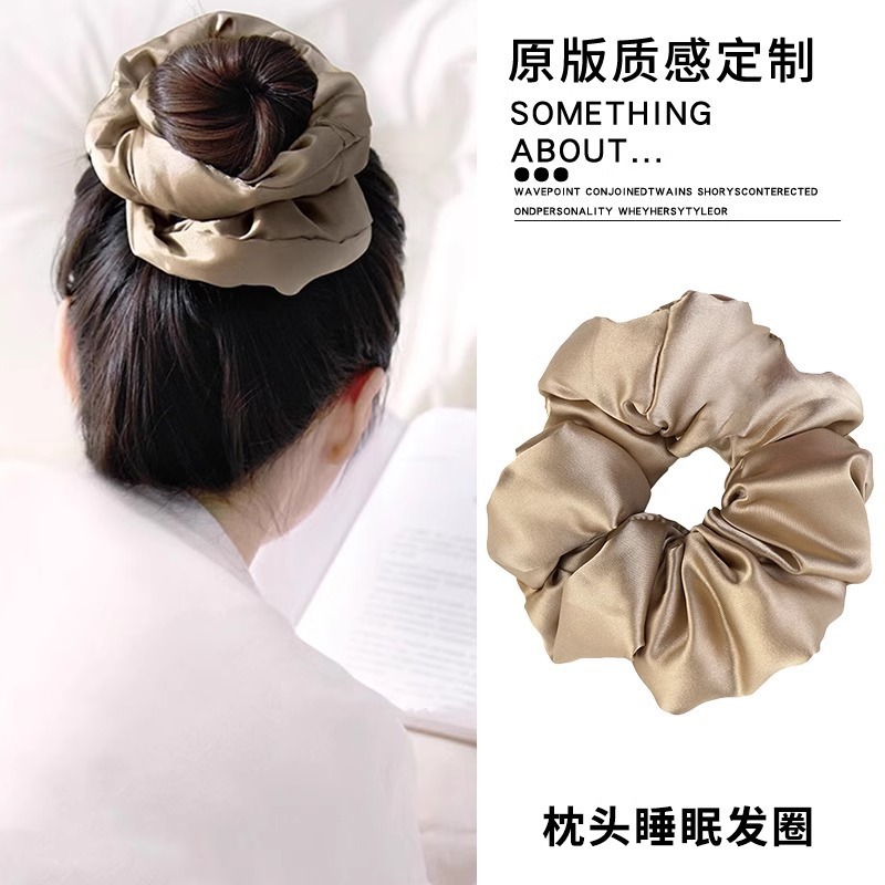 女性用フレンチレトロ大腸ヘアゴム、高級サテン韓国風万能ヘアロープ、森風ヘアロープ、ヘアアクセサリー、Lサイズヘッドギア|undefined