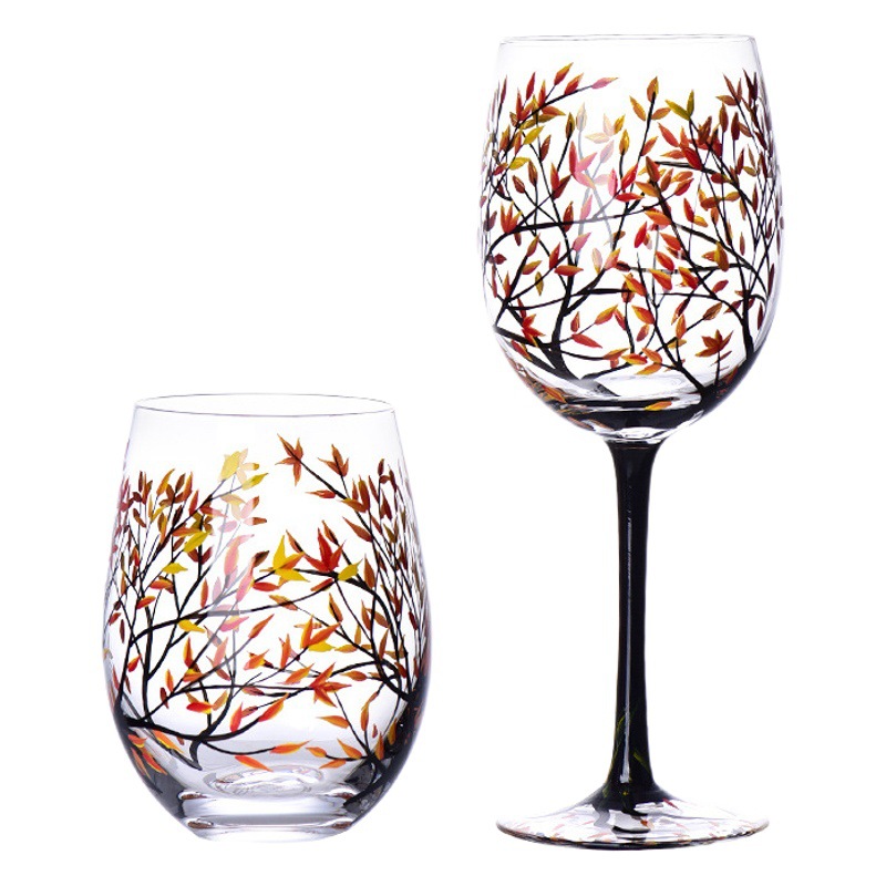 Copa de cristal de vidrio de flor pintada a mano Four Seasons copa de vino tinto taza de huevo fresco traje de copa de vino tinto