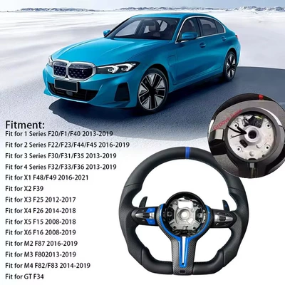 Genuine leather steering wheel blue Steering wheel - m-mark-notch