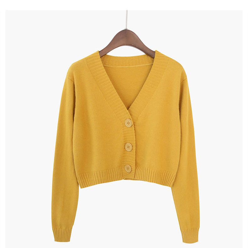 Internet celebridad aguacate verde punto cardigan abrigo moda mujer corto cintura alta chal manga larga con cuello en V suéter exterior moda image 4