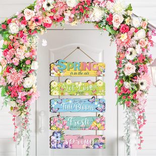 Wooden Crafts Hanging Flowers Copy Children's Room Door Hanging Home Decoration UV Printing Hemp Rope Tandem Pieces