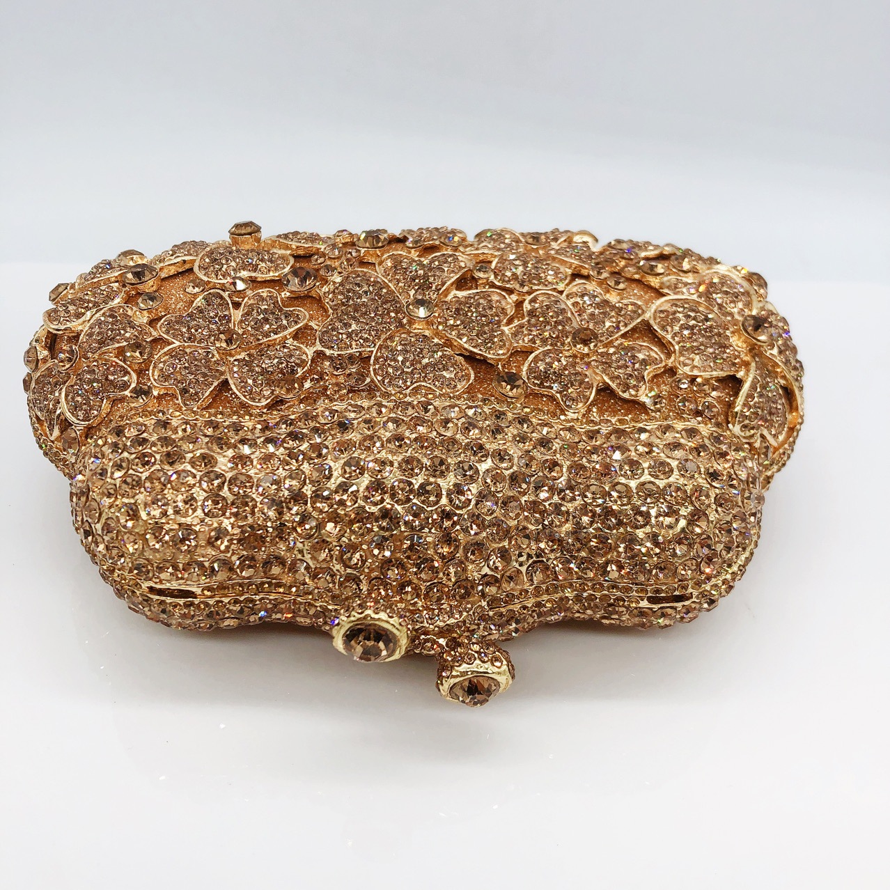 Túi clutch dạ hội đính kim cương hình cỏ bốn lá pha lê — Màu vàng chi tiết 1