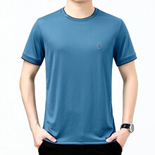 男士夏季短袖t恤桑蚕丝中年爸爸装上衣商务休闲纯色圆领polo衫男