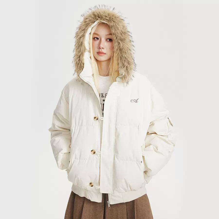 CATTEE美式90白鸭绒毛领连帽男士羽绒服冬季通勤防寒保暖短款外套