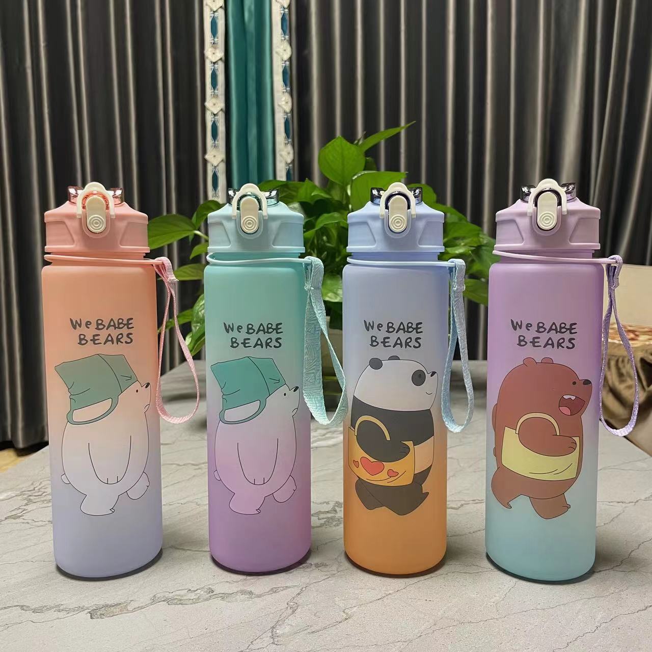 Taza de agua de gran capacidad de plástico esmerilado de dibujos animados espacio taza tamaño traje gradiente color taza conjunto transfronterizo deportes olla portátil