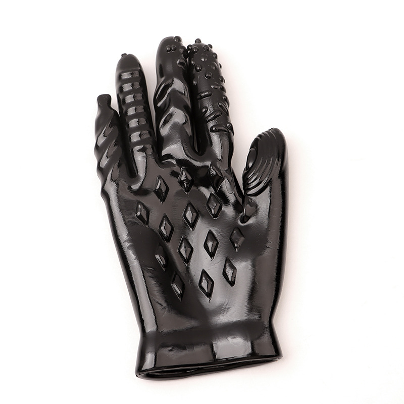 Finger Cots Textured Clitoral Stimulation Gloves with Lubricant, Black TPE — detail image 2