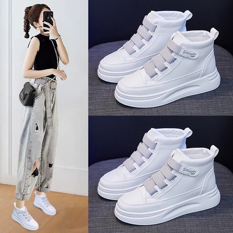 Velcro High-top Shoes Women's Spring 2022 New Student All-match White Shoes Non-slip Korean Sports Casual Shoes