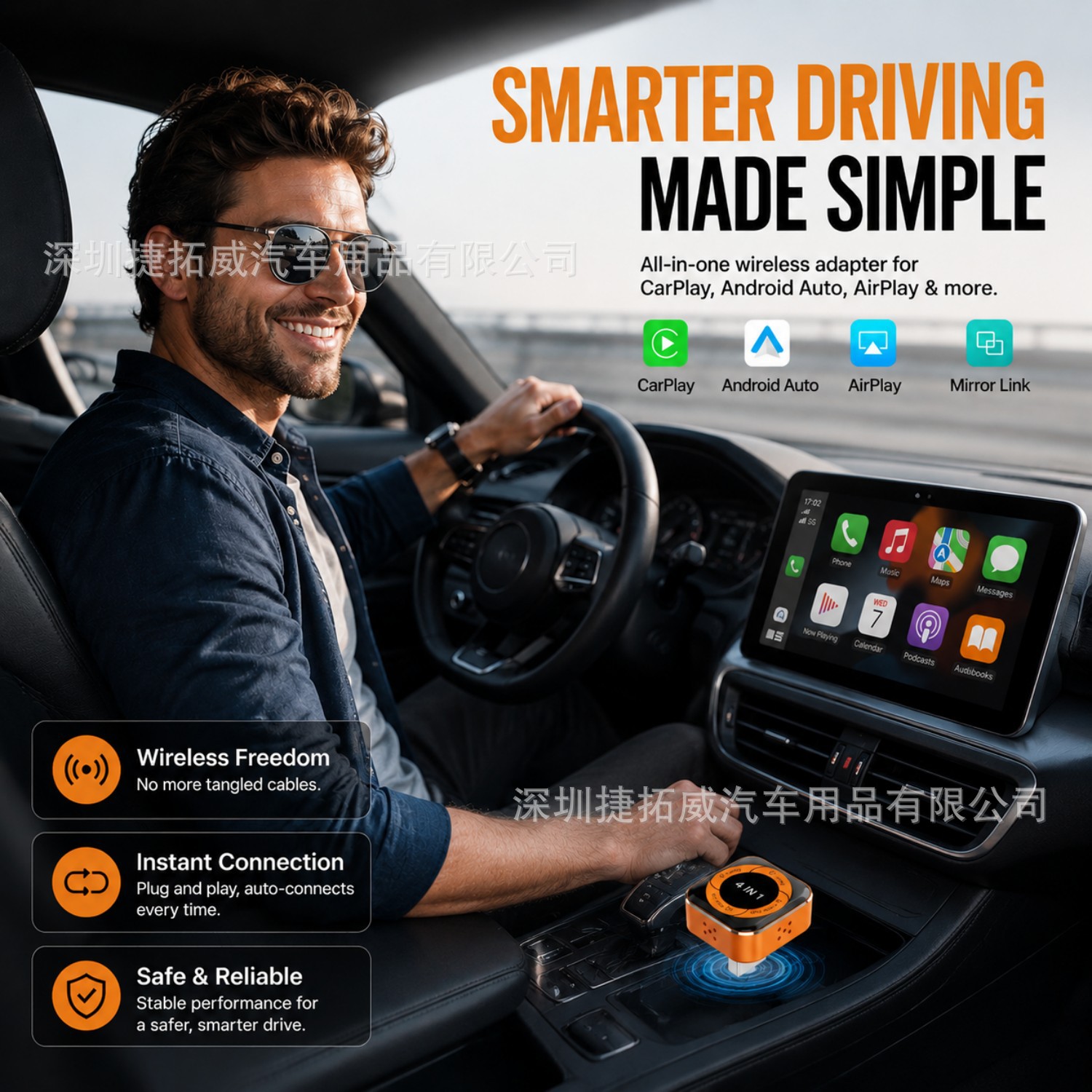 Cross-Border Four-In-One Wireless Carplay Adapter Box for Apple and Android Smart Car Interconnection