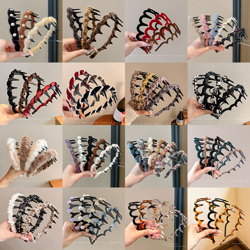 Autumn and Winter Wavy Toothed Plush Hairband for Women, Korean Style Simple and Elegant Hairpin Hair Accessory, High Crown Headband for Washing Face Autumn and Winter Wavy Toothed Plush Hairband for Women, Korean Style Simple and Elegant Hairpin Hair Accessory, High Crown Headband for Washing Face