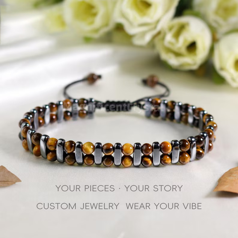 Fashionable Braided Rope Double-Row Natural Tiger Eye Stone Black Gallstone Bracelet European and American Cross-Border Men's and Women's Handmade Beaded Bracelet Fashionable Braided Rope Double-Row Natural Tiger Eye Stone Black Gallstone Bracelet European and American Cross-Border Men's and Women's Handmade Beaded Bracelet