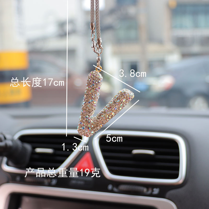 Letter bow clay car interior accessories pendant ladies rhinestone car rearview mirror pendant pendant