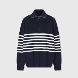 BC男士高端  棉纱混纺半拉链条纹长袖高领套头毛衣 触感柔软舒适