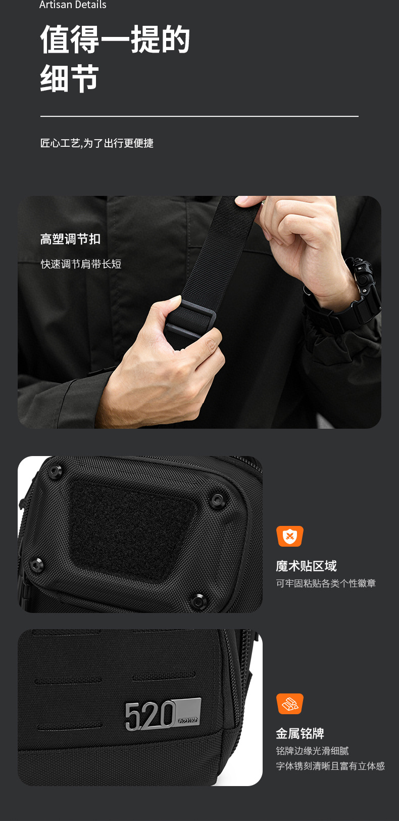 OZUKO Functional Chest Bag Crossbody Bag Expandable Multi-pocket Adjustable Shoulder Strap Men's Outdoor Cycling Single Shoulder Bag