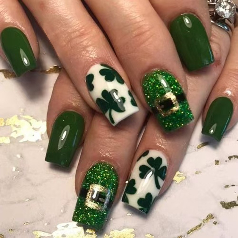 St. Patrick's Day Chinese Green Glitter Lucky Grass Design Nail Art Nail Patch Wear Nail Sticker