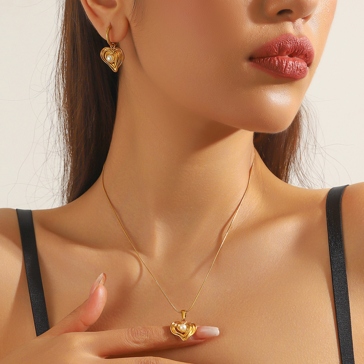 10g Weight Jewelry Set Classification snake chain Chain Type Earrings + Necklace Quantity Holiday, Daily Occasion 304 Stainless Steel Material Geometric, Heart Shape Pattern All Seasons Season Women's Gender Plating Design Vintage Style, Simple Style Style Wholesale Jewelry Vintage Style Simple Style Geometric Heart Shape 304 Stainless Steel Plating Jewelry Set Snake Chain 2