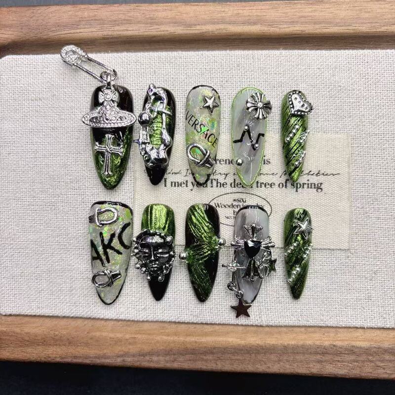 Green Avocado High-End Whitening Fake Nails, Premium Wholesale Handmade Wearable Nails, Nail Art Green Avocado High-End Whitening Fake Nails, Premium Wholesale Handmade Wearable Nails, Nail Art