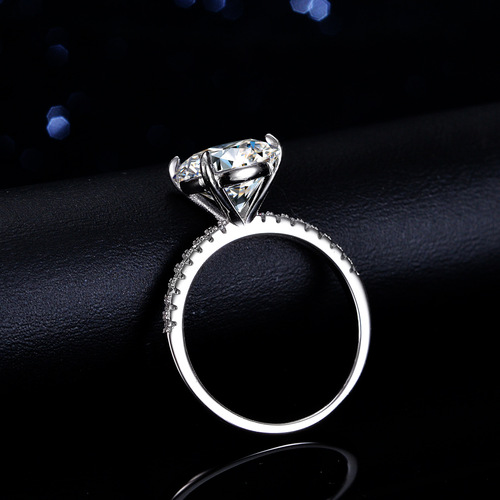 Classic Four-claw S925 Pure Silver Ring with 5 Carat Moissanite Diamond Ring for Women, Dove Egg Wedding Band Live Stream