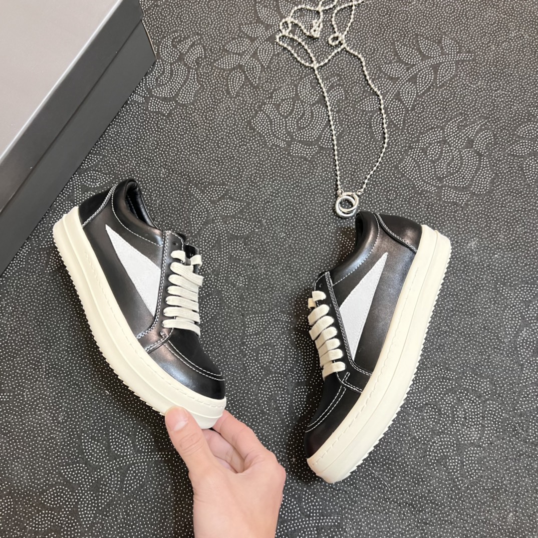 2024 Novo RO couro genuíno cano baixo com sola grossa, cadarço preto e branco, sapatos casuais escuros de rua para ambos_voghion.com