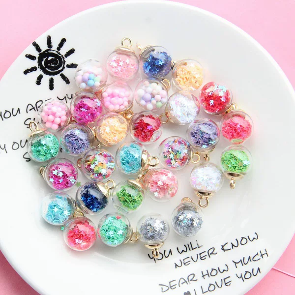 Round Crystal Glass Ball Pendant Five-pointed Star Quicksand Sequin Pendant DIY Bracelet Beaded Earrings Jewelry Accessories