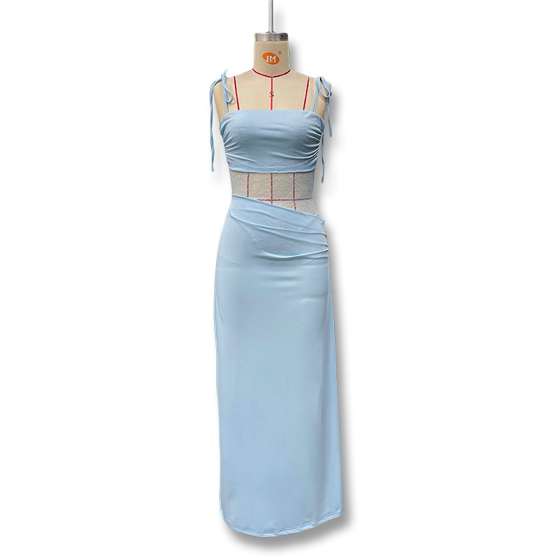 Aliexpress 2025 primavera nueva ropa de mujer europea y americana sexy encaje empalmado hueco perspectiva vestido de arnés