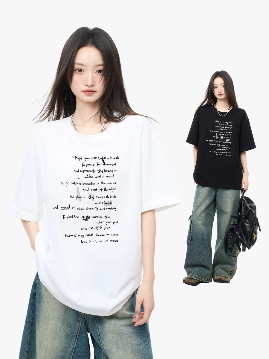 韓国の純綿のアルファベットのプリントの半袖のtシャツの女性の夏のゆったりしている百合の学生のins風の潮流の上着の底のシャツ